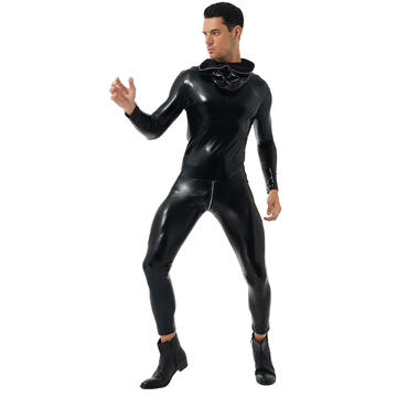 Men's Latex Wet Look Shiny PU Leather Catsuit / Hooded Role Play Skinny Zipper Bodysuit - EVE's SECRETS